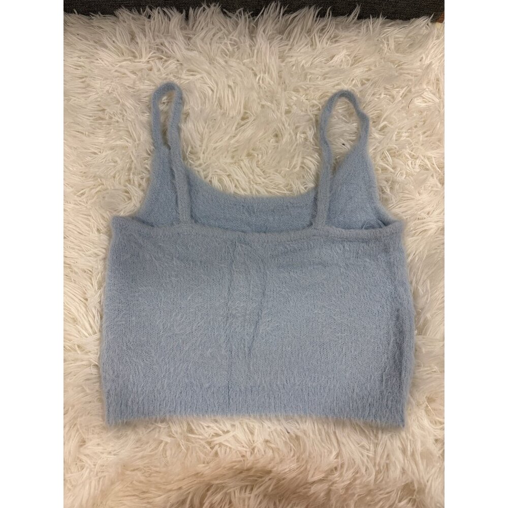 Kendall & Kylie XS Fuzzy Light Blue Tank Crop Top Nylon/Acrylic Blend - Picture 2 of 8